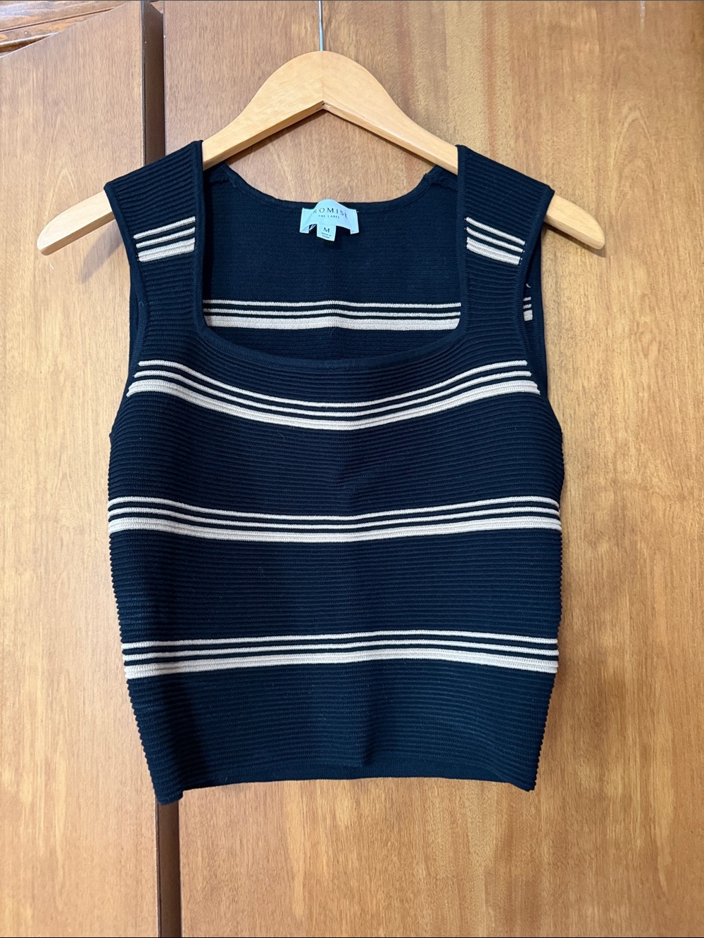 Promise Black and Beige Striped Square-Neck Tank